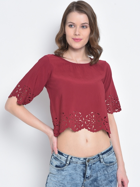 

Mayra Women Maroon Solid Crop Top