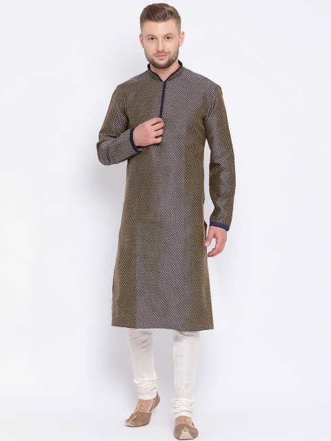 

Sanwara Men Blue Printed Handloom Straight Kurta