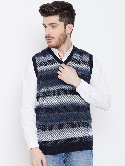 

Duke Men Blue & White Striped Sweater