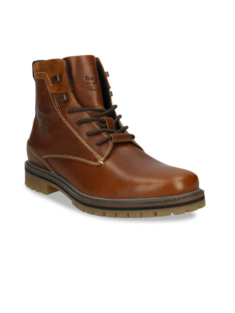 

Bugatti Men Brown Solid Leather Mid-Top Flat Boots