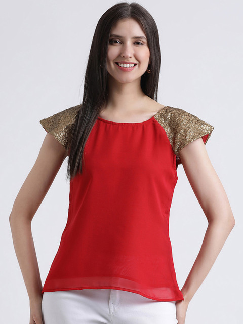 

AkaAyu Women Red Embellished Top