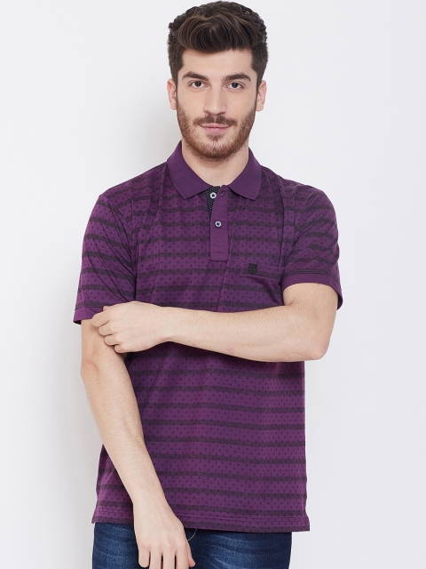 

Duke Men Purple Striped Polo Collar T-shirt