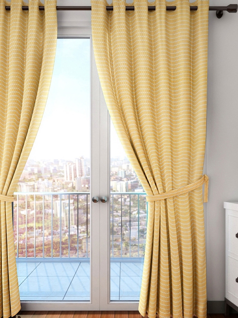 

HOUZZCODE Yellow Single Room Darkening Striped Curtain