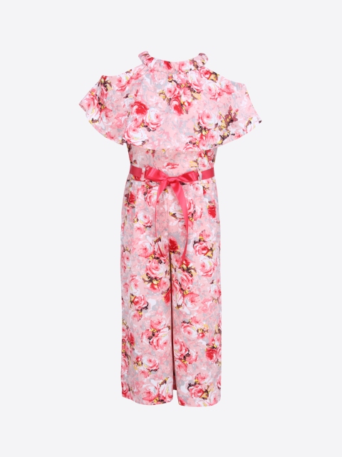 

CUTECUMBER Girls Peach-Coloured & Red Printed Culotte Jumpsuit