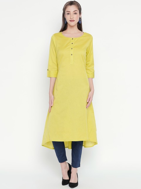 

RANGMANCH BY PANTALOONS Women Lime Green Solid A-Line Kurta