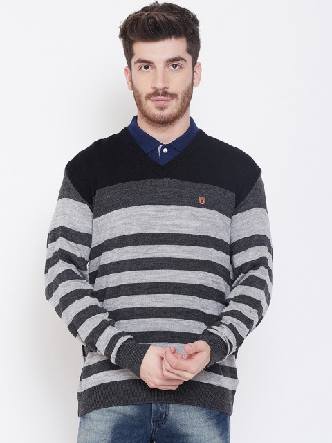 

Duke Men Grey Striped Sweater