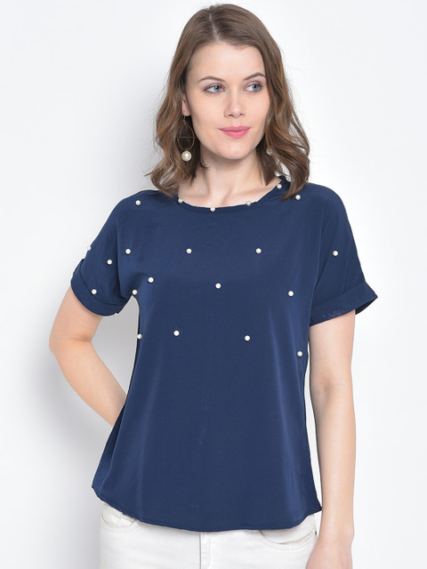 

Mayra Women Navy Blue Embellished Top