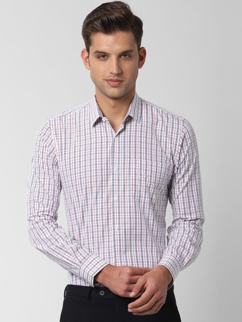 

Peter England Men White & Blue Slim Fit Checked Formal Shirt