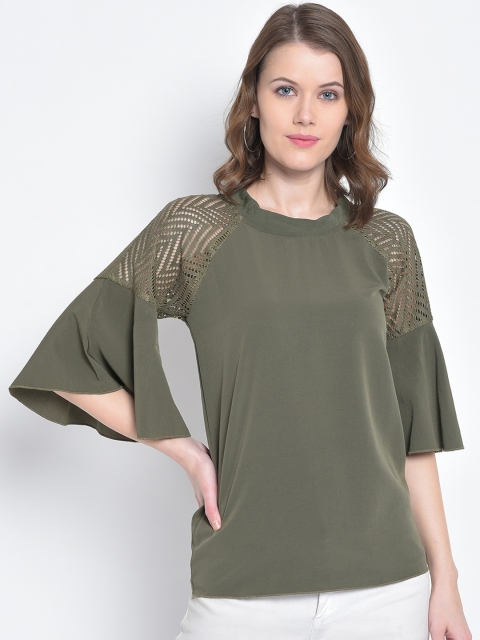 

Mayra Women Olive Green Lace Insert Top