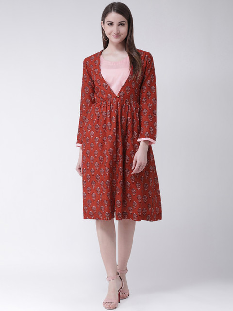 

Aayna Women Printed Red Empire Dress