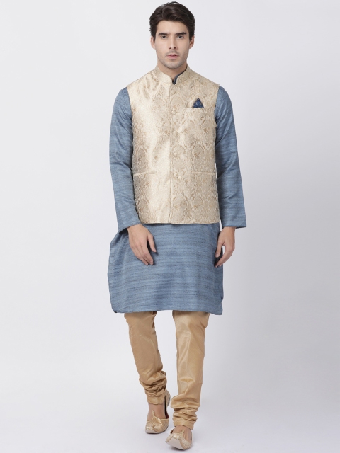 

VASTRAMAY Men Grey & Beige Self Design Kurta with Churidar