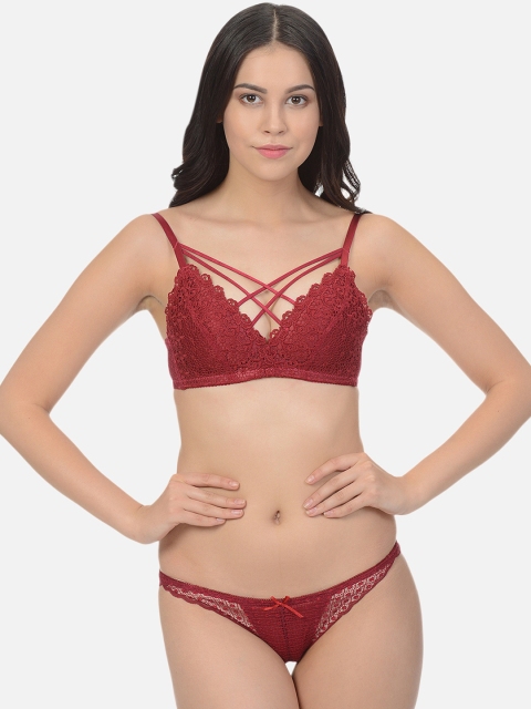 

mod & shy Women Maroon Lace Lingerie Set MS61