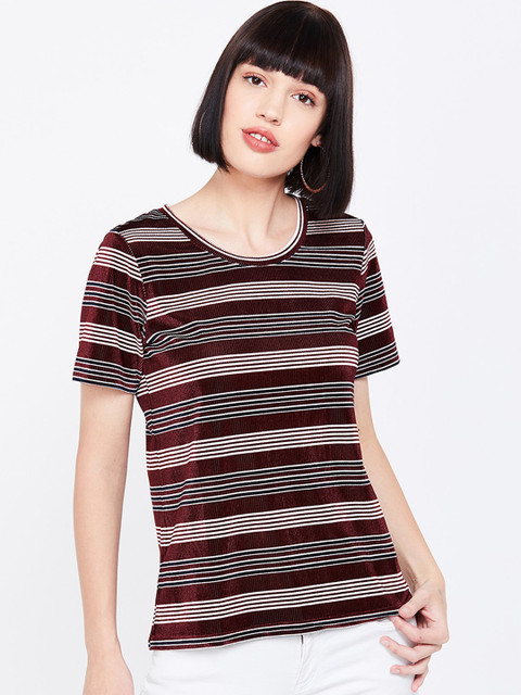 

Bossini Women Burgundy & White Striped Top
