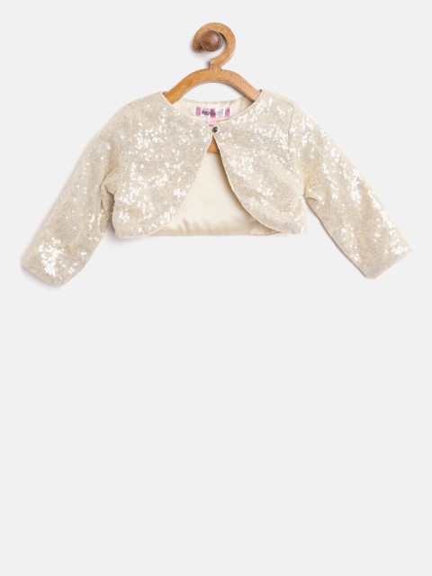 

Nauti Nati Girls Gold-Coloured Self Design Open Front Shrug
