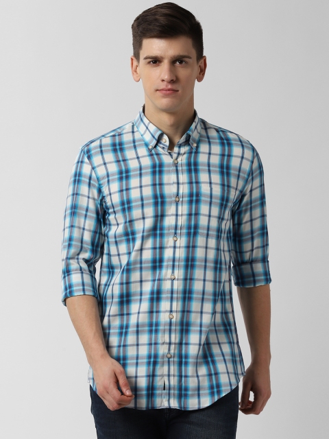 

Peter England Men Blue & Off-White Slim Fit Checked Casual Shirt