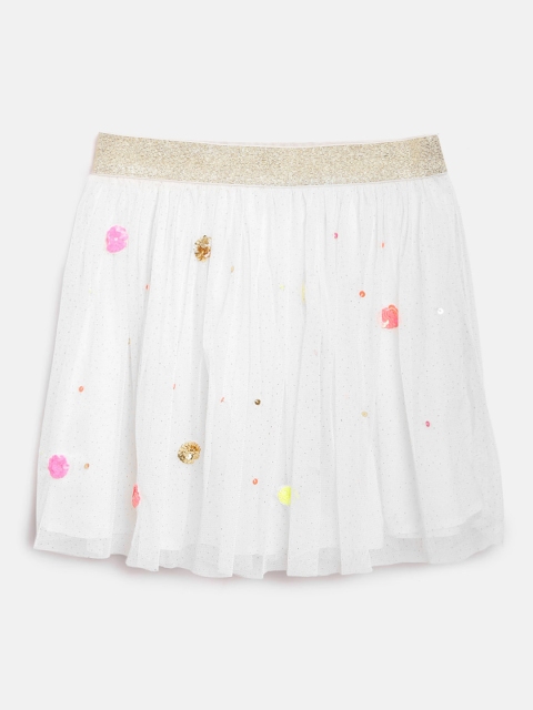 

Nauti Nati Girls White Self Design Flared Skirt