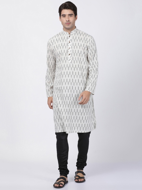 

VASTRAMAY Men White & Black Striped Kurta with Churidar