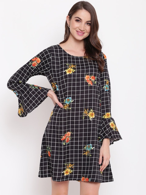 

Mayra Women Black & Yellow Checked A-Line Dress