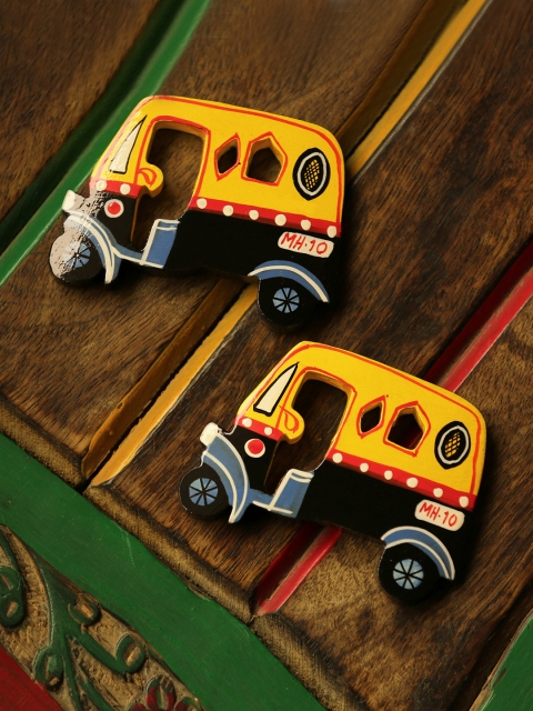

ExclusiveLane Yellow & Black Set of 2 Hand-Painted The Sticking Autos Fridge Magnets
