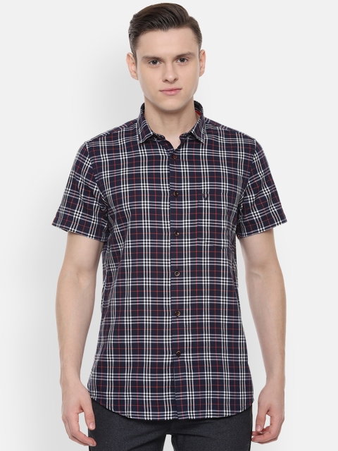 

Allen Solly Men Navy Blue & Red Slim Fit Checked Casual Shirt