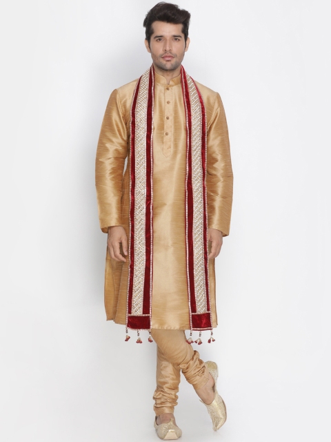 

VASTRAMAY Men Rose Gold Solid Kurta with Churidar & Dupatta