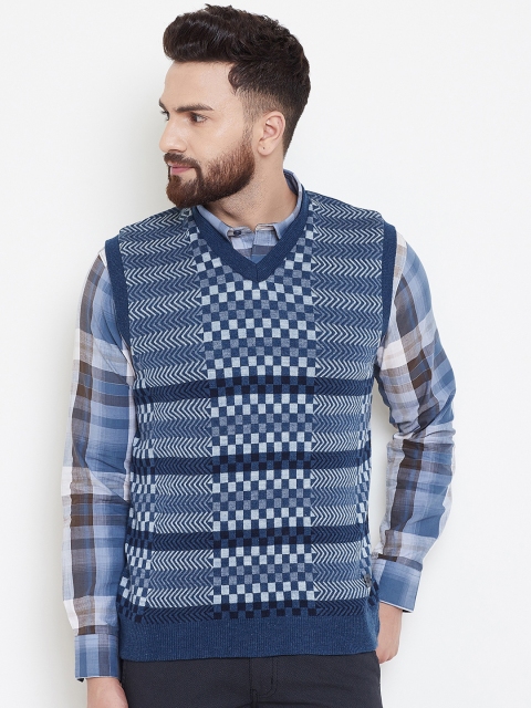 

Duke Men Blue Checked Sweater Vest