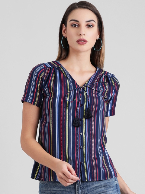 

Zink London Women Navy Blue & Pink Striped Top