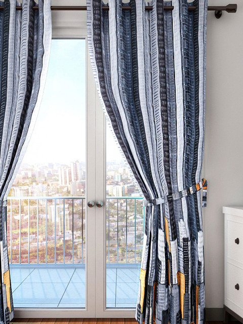 

HOUZZCODE Grey & Black City Life Printed Single Room Darkening Door Curtain