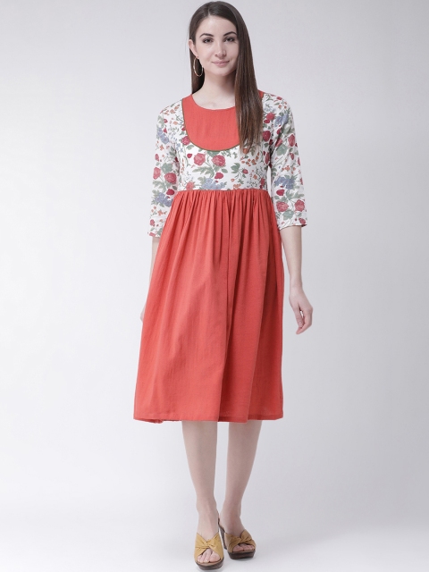 

Aayna Women Peach-Coloured Floral Print Empire Dress