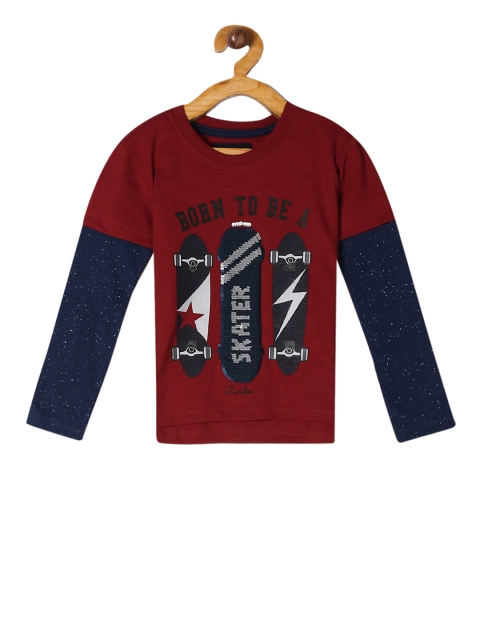 

Cherokee Boys Maroon Printed Round Neck Flippy Sequin T-shirt