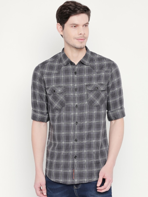 

SF JEANS by Pantaloons Men Black & Grey Slim Fit Checked Casual Shirt