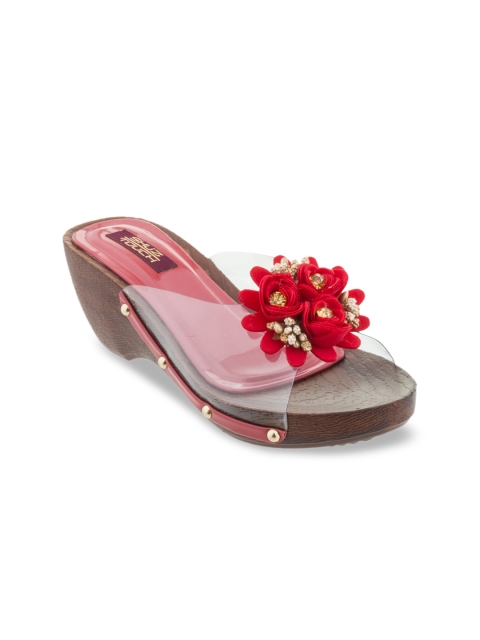 

SHUZ TOUCH Women Peach-Coloured & Transparent Embellished Heels