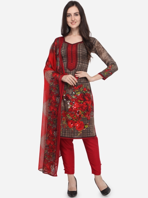 

Satrani Brown & Maroon Poly Crepe Unstitched Dress Material