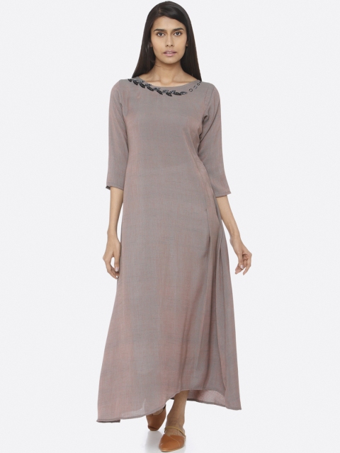 

RAISIN Women Rust Brown & Grey Solid Khadi Maxi Dress