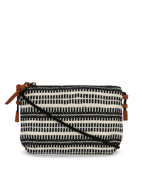 

Anekaant Women Black & White Self Design Sling Bag