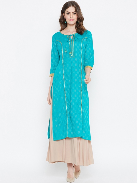 

Prakhya Women Turquoise Blue Printed Straight Kurta