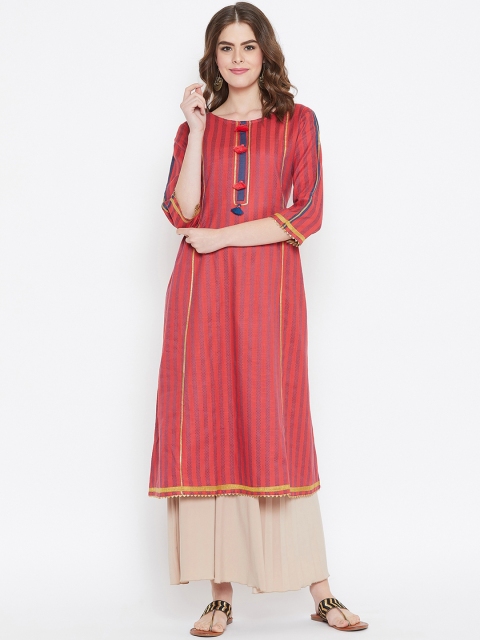 

Prakhya Women Pink & Blue Striped A-Line Kurta