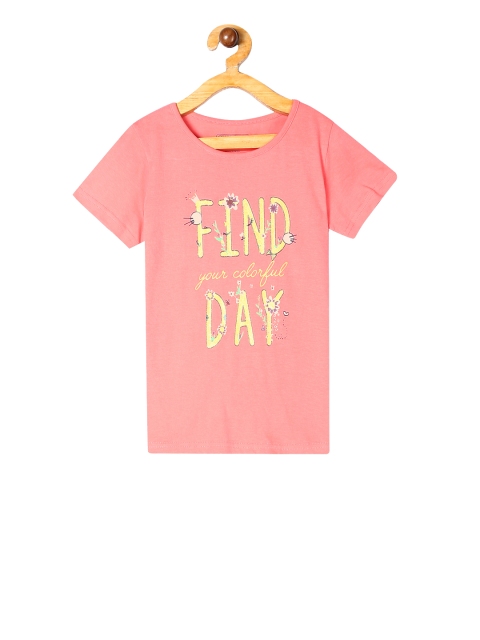 

Cherokee Girls Pink & Yellow Printed Round Neck T-shirt