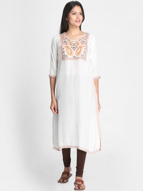 

Nakshi Women Off-White Embroidered A-Line Kurta