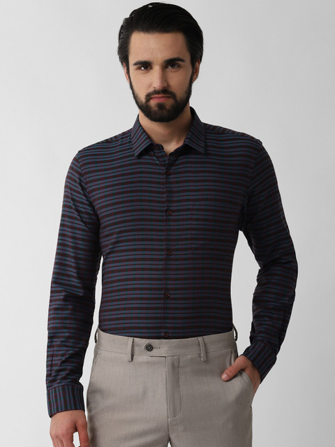 

Peter England Men Blue & Maroon Slim Fit Striped Formal Shirt