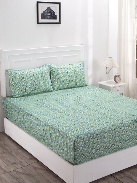 

MASPAR Blue Abstract 144 TC Cotton 1 Queen Bedsheet with 2 Pillow Covers