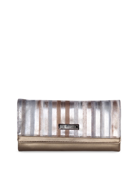 

ESBEDA Women Gold-Toned Striped Three Fold Wallet
