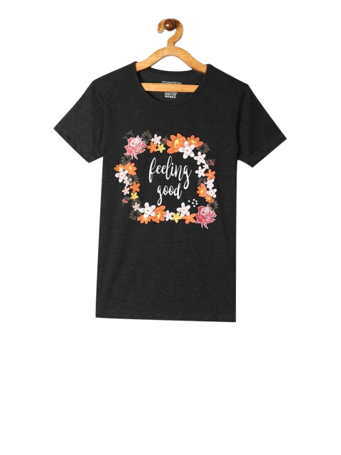 

Cherokee Girls Charcoal Black Printed Round Neck T-shirt