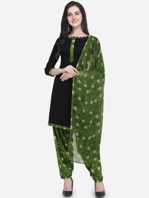 

Satrani Black & Green Poly Crepe Unstitched Dress Material