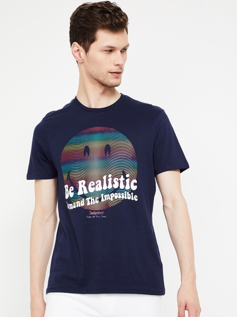 

Smiley World Men Navy Blue Printed Round Neck T-shirt