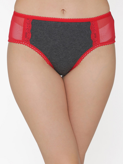 

Clovia Women Charcoal Grey Solid Mid Rise Lace Hipster Briefs PN3306A05S