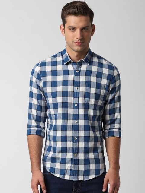 

Peter England Casuals Men Blue & White Slim Fit Checked Casual Shirt