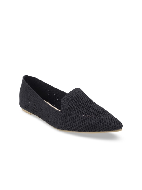

Flat n Heels Women Black Textured Canvas Ballerinas