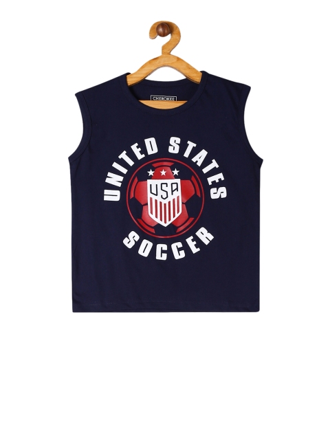 

Cherokee Boys Navy Blue Printed Round Neck T-shirt