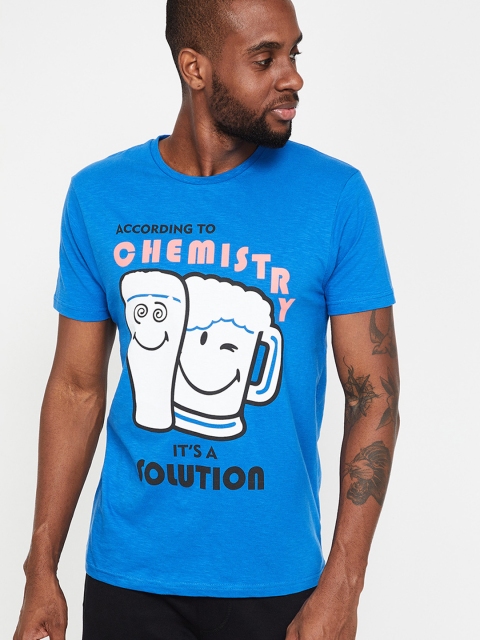 

Smiley World Men Blue Printed Round Neck T-shirt